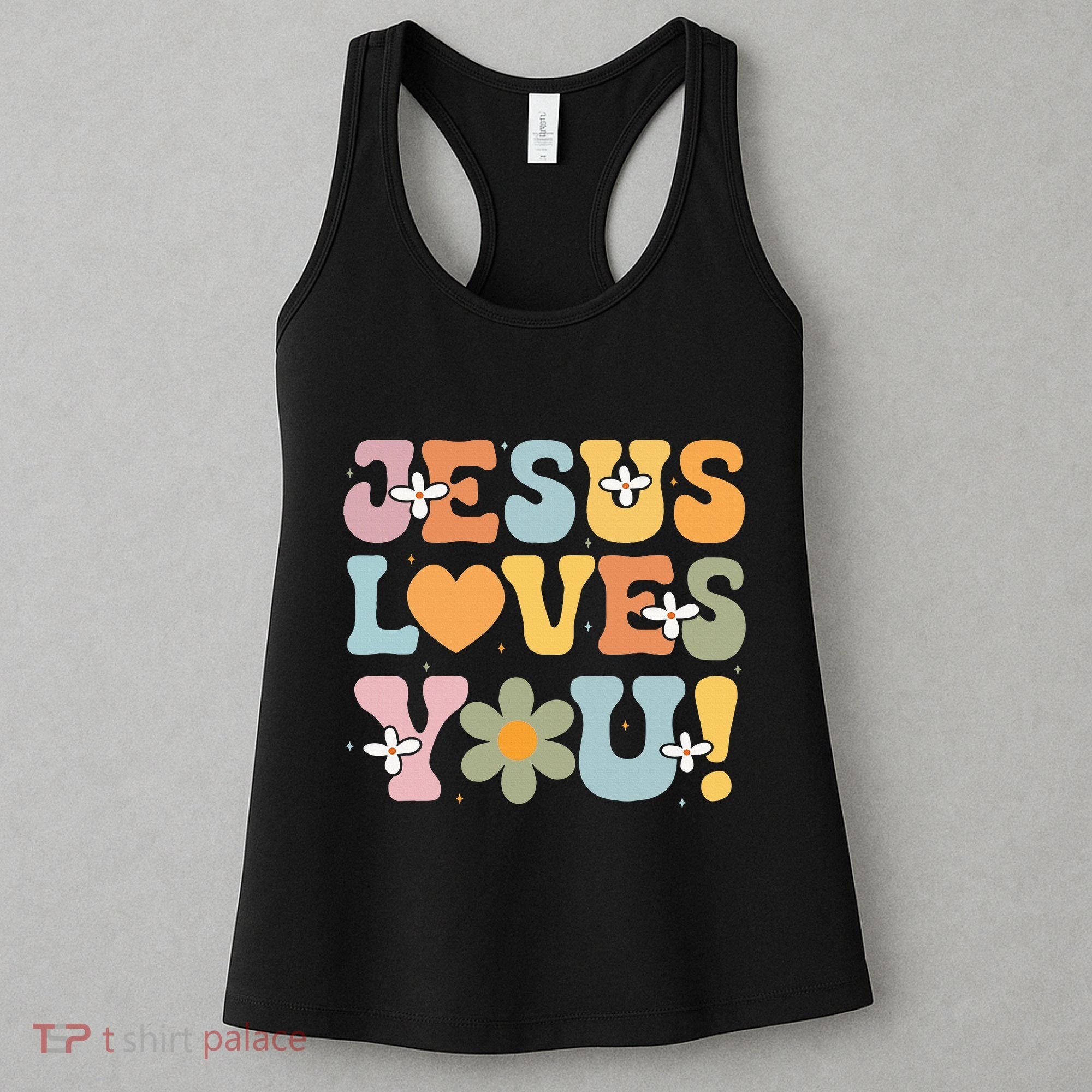 Cute Jesus Loves You Groovy Christian Women's Tank Top
