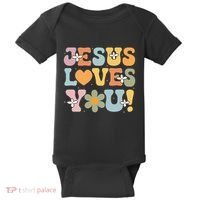 Cute Jesus Loves You Groovy Christian Baby Bodysuit thumb 0