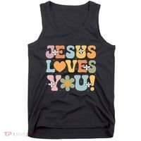 Cute Jesus Loves You Groovy Christian Tank Top thumb 0