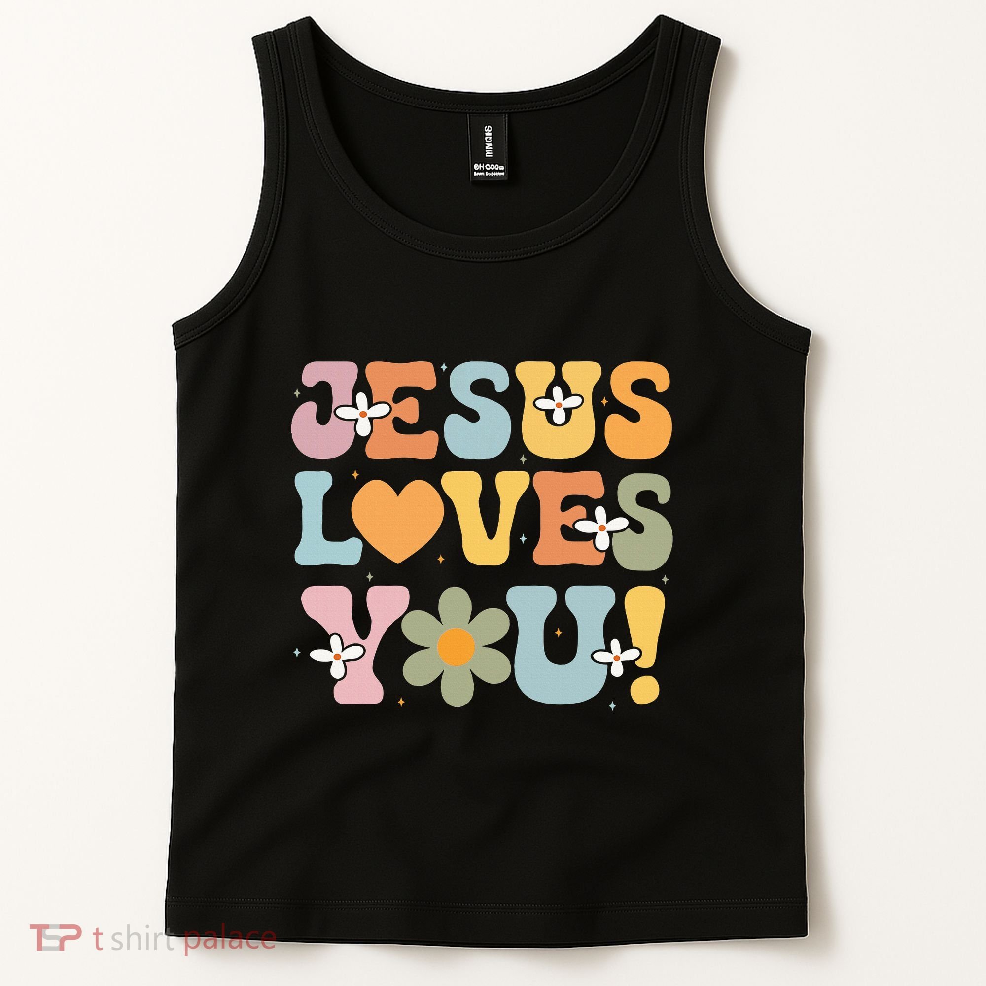 Cute Jesus Loves You Groovy Christian Tank Top