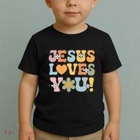 Cute Jesus Loves You Groovy Christian Toddler T-Shirt thumb 2