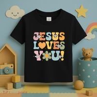 Cute Jesus Loves You Groovy Christian Toddler T-Shirt thumb 3