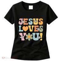 Cute Jesus Loves You Groovy Christian Women's T-Shirt thumb 0