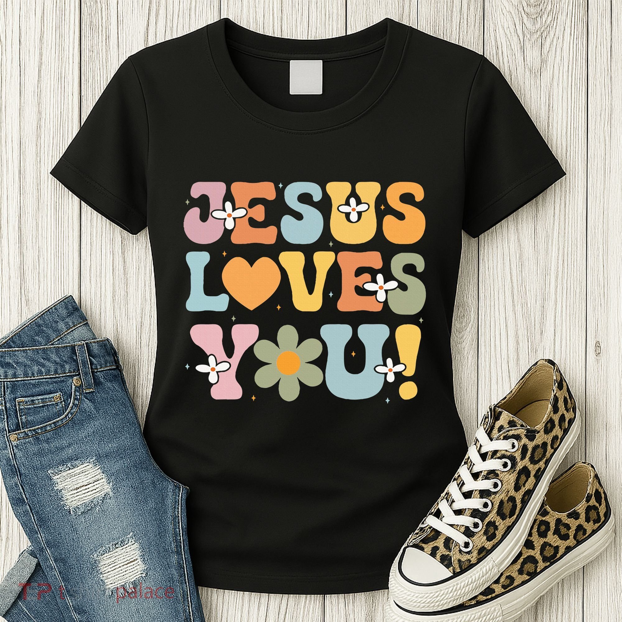Cute Jesus Loves You Groovy Christian Women's T-Shirt