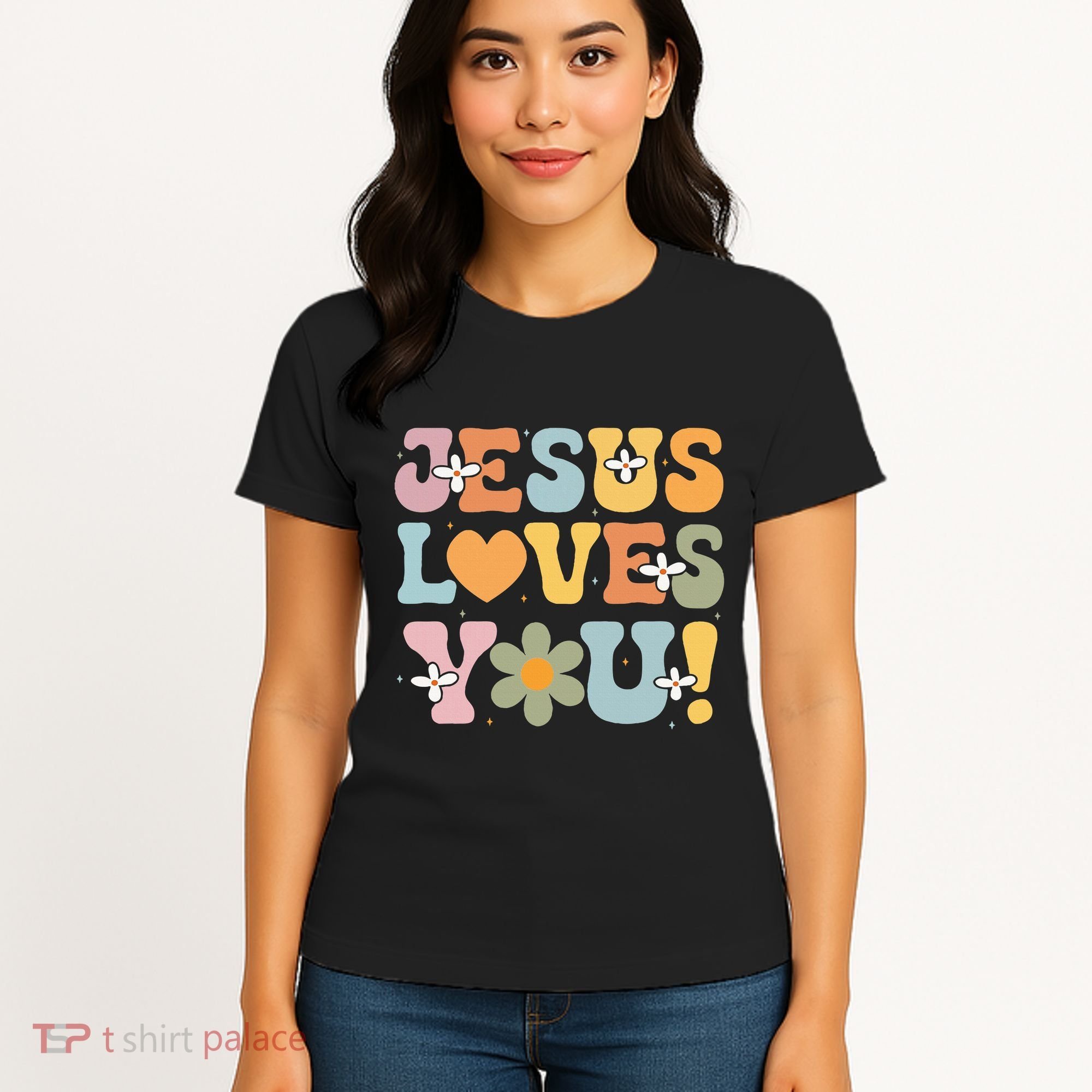 Cute Jesus Loves You Groovy Christian Women's T-Shirt