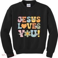 Cute Jesus Loves You Groovy Christian Kids Sweatshirt thumb 0