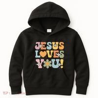 Cute Jesus Loves You Groovy Christian Kids Hoodie thumb 0