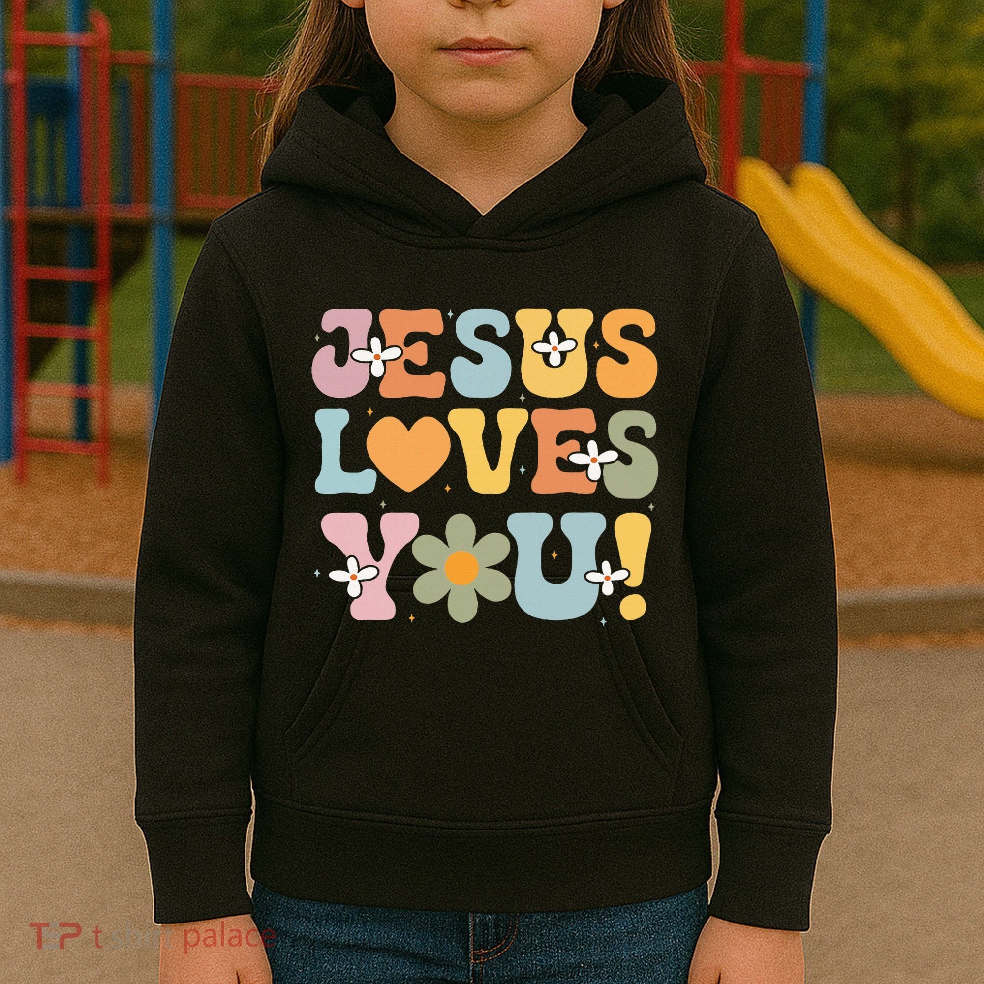 Cute Jesus Loves You Groovy Christian Kids Hoodie