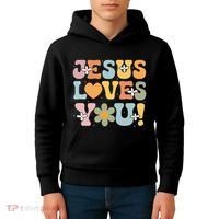 Cute Jesus Loves You Groovy Christian Kids Hoodie thumb 4