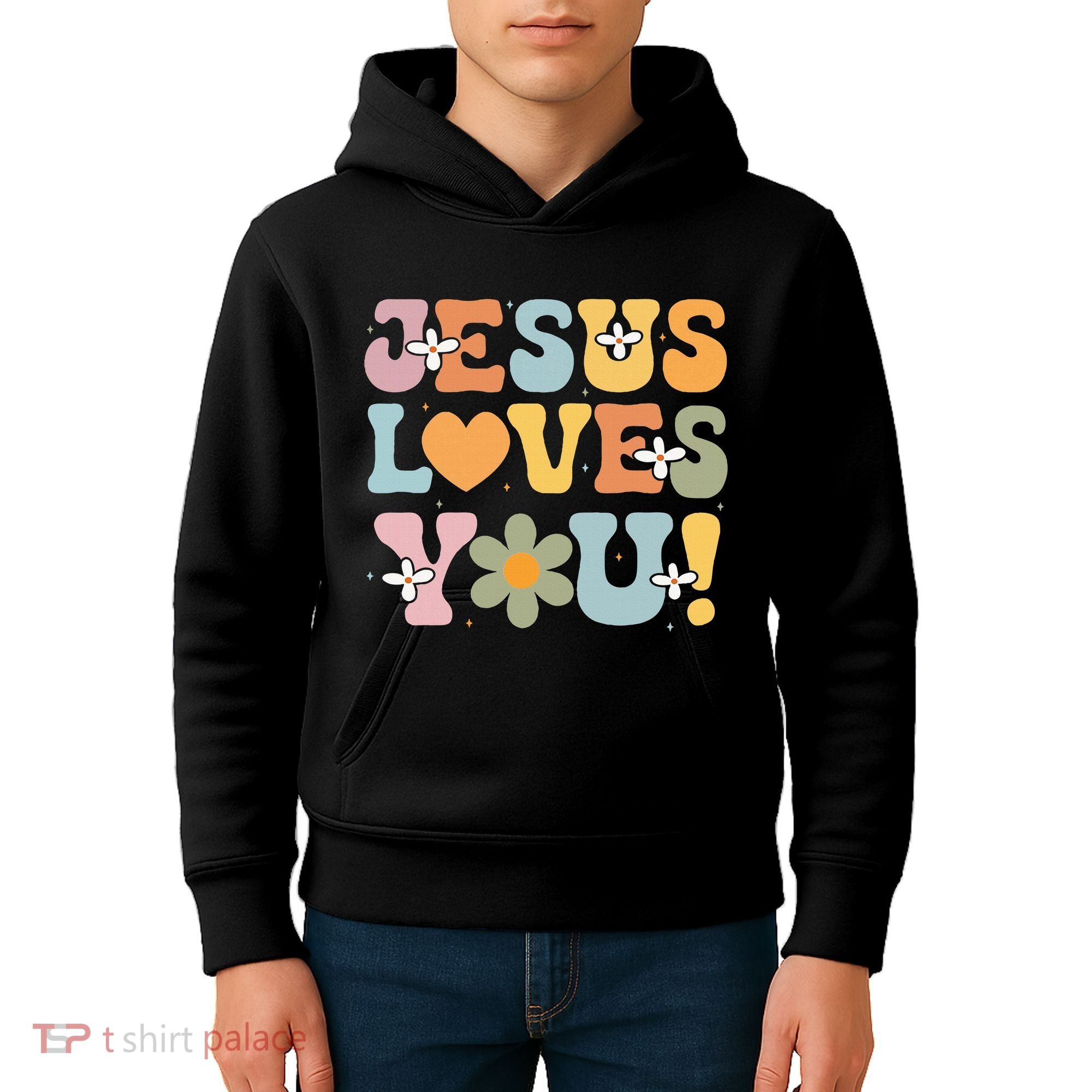 Cute Jesus Loves You Groovy Christian Kids Hoodie