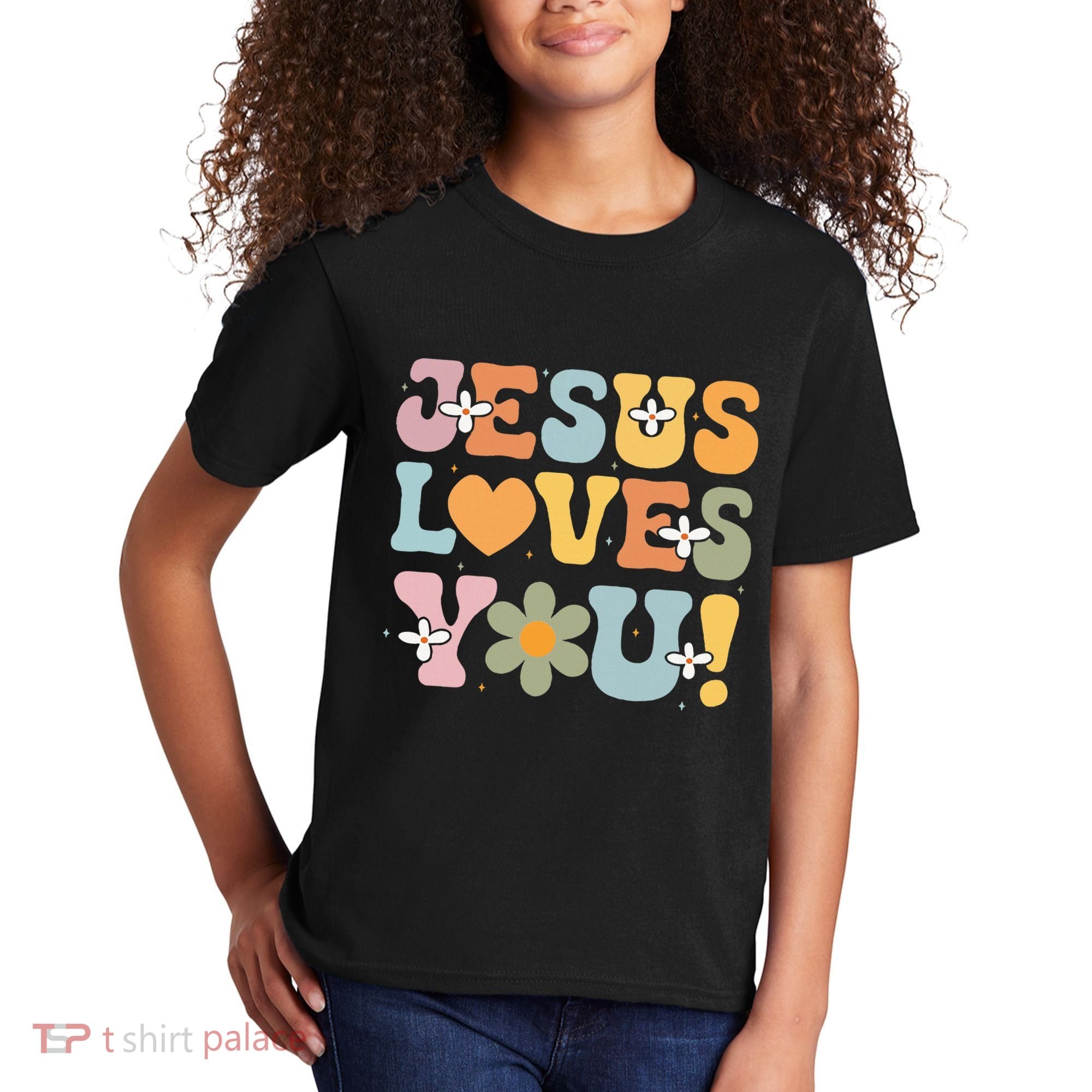 Cute Jesus Loves You Groovy Christian Kids T-Shirt