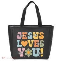 Cute Jesus Loves You Groovy Christian Tote Bag thumb 0