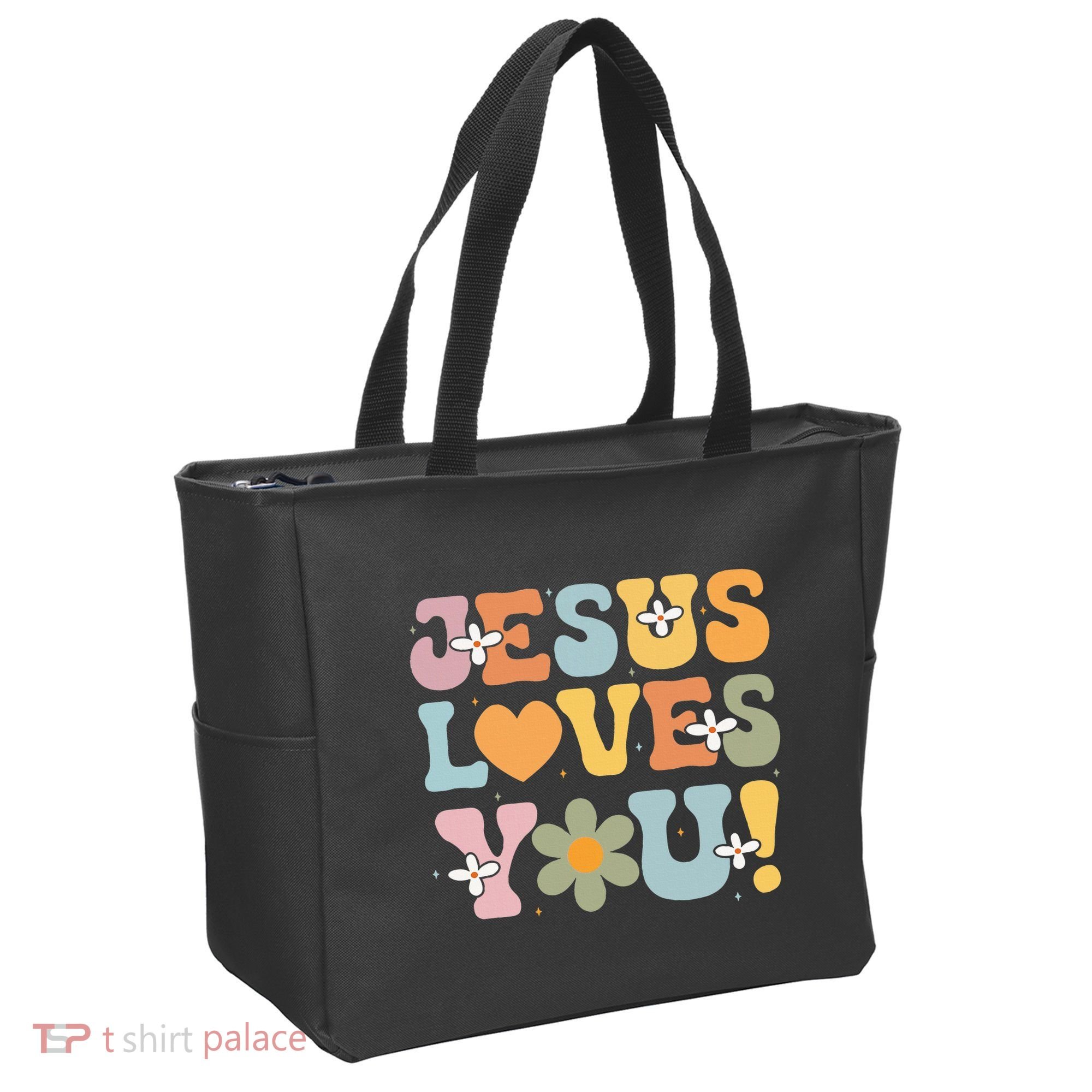 Cute Jesus Loves You Groovy Christian Tote Bag