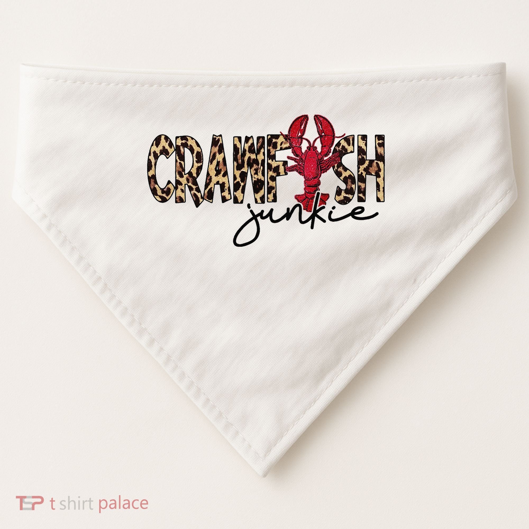 Crawfish Junkie Leopard Cheetah Crawfish Lover USA-Made Doggie Bandana