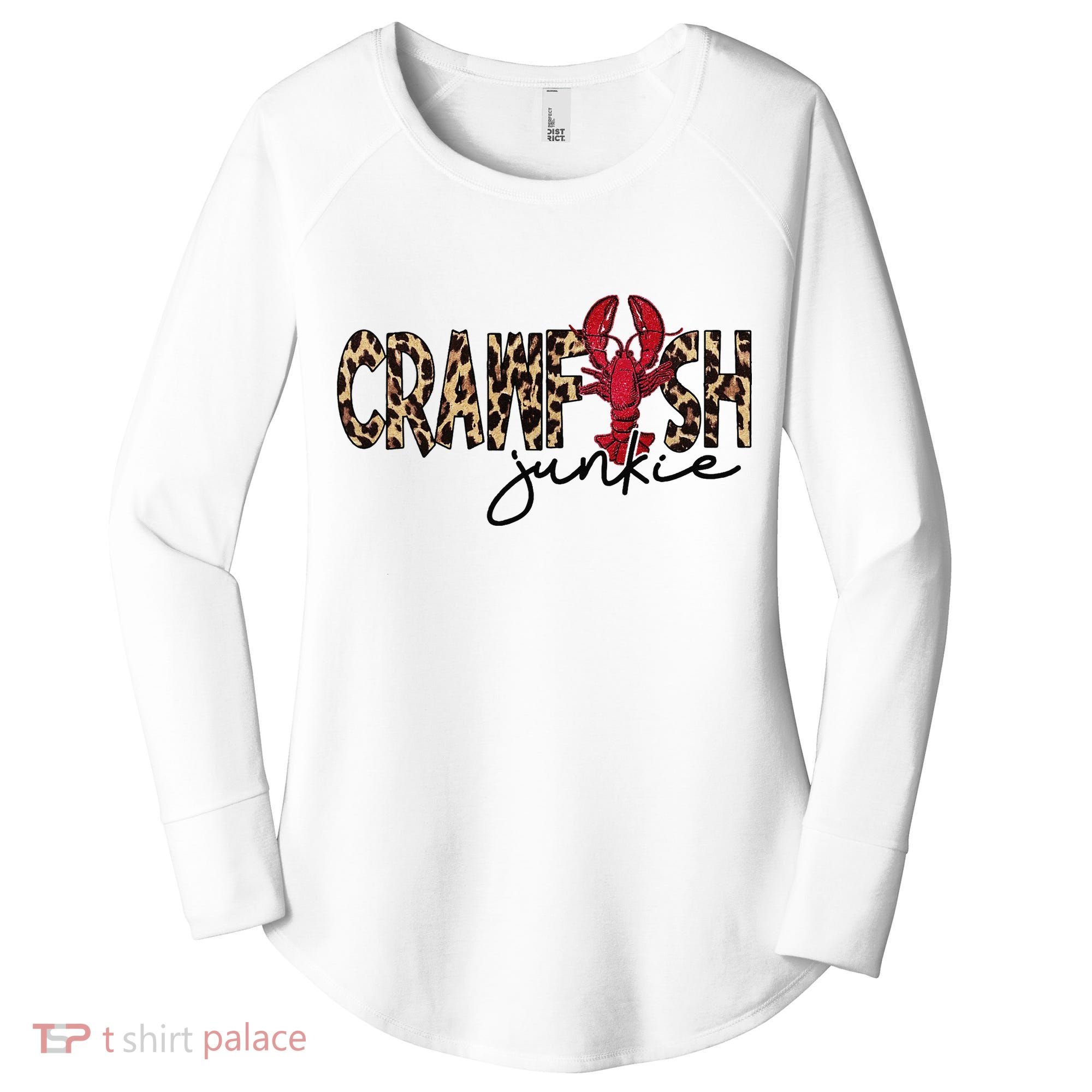 Crawfish Junkie Leopard Cheetah Crawfish Lover Women's Perfect Tri Tunic Long Sleeve Shirt