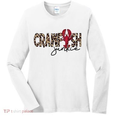 Crawfish Junkie Leopard Cheetah Crawfish Lover Women's Long Sleeve Shirt