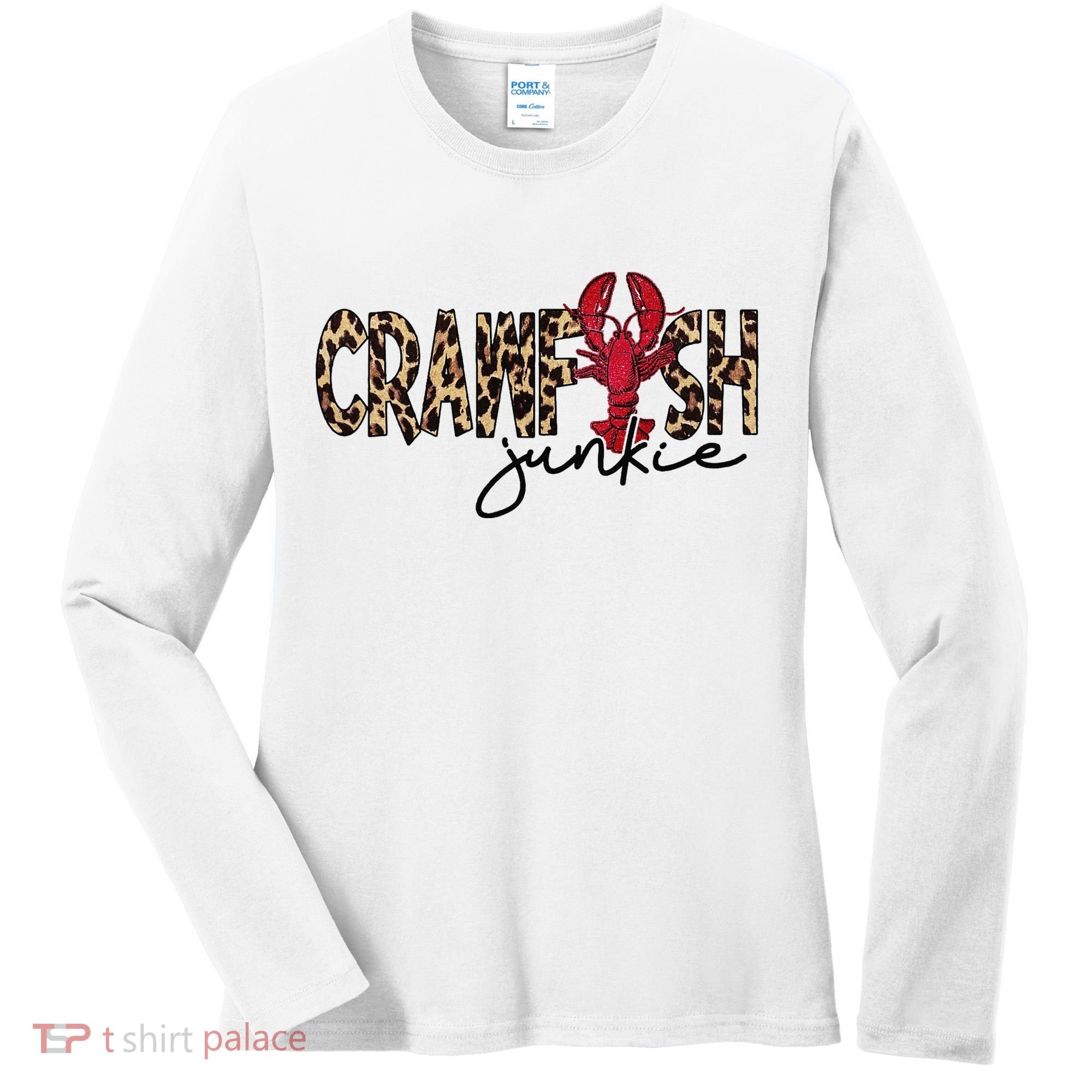 Crawfish Junkie Leopard Cheetah Crawfish Lover Women's Long Sleeve Shirt