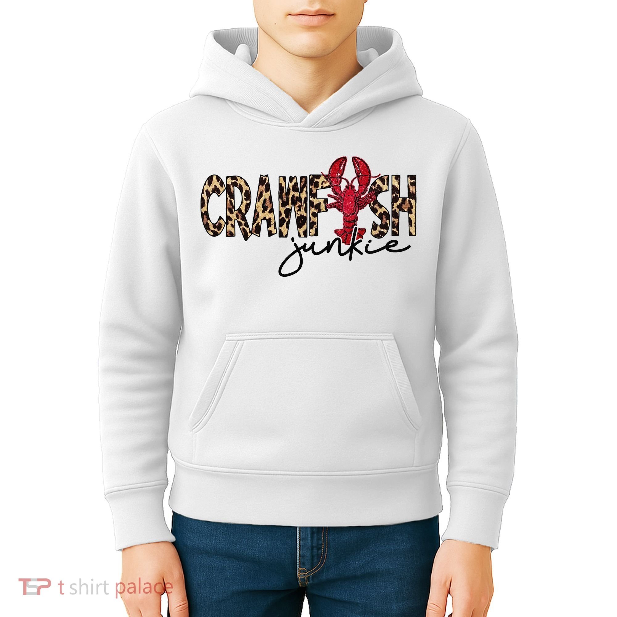 Crawfish Junkie Leopard Cheetah Crawfish Lover Kids Hoodie