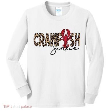Crawfish Junkie Leopard Cheetah Crawfish Lover Kids Long Sleeve Shirt