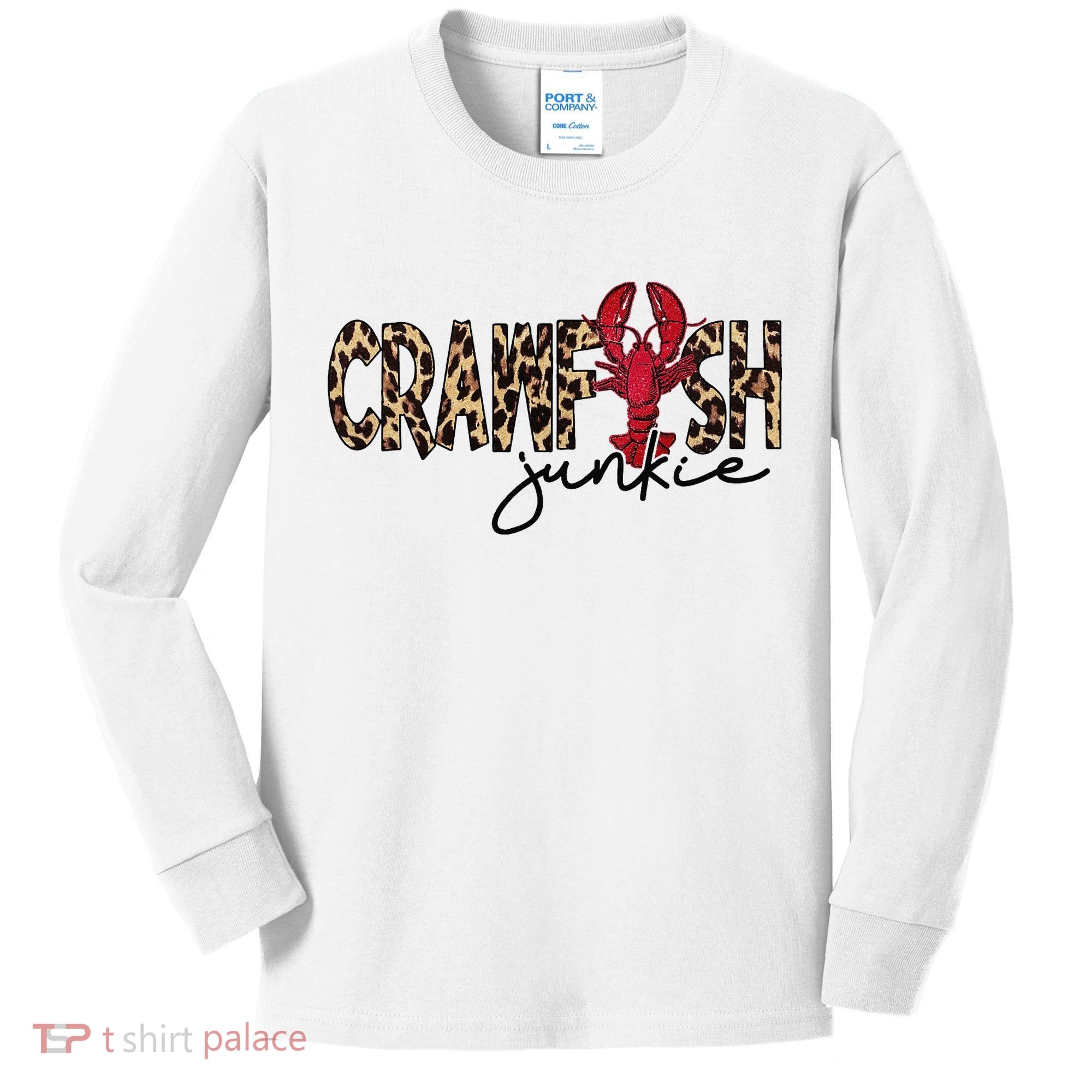 Crawfish Junkie Leopard Cheetah Crawfish Lover Kids Long Sleeve Shirt