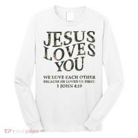 Camo Jesus Loves You White Christian God Son Brother Long Sleeve Shirt thumb 0