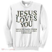 Camo Jesus Loves You White Christian God Son Brother Sweatshirt thumb 0