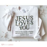 Camo Jesus Loves You White Christian God Son Brother Sweatshirt thumb 2