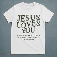 Camo Jesus Loves You White Christian God Son Brother T-Shirt thumb 5
