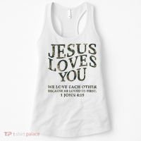 Camo Jesus Loves You White Christian God Son Brother Women's Tank Top thumb 0