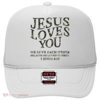 Camo Jesus Loves You White Christian God Son Brother Hat thumb 0