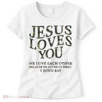 Camo Jesus Loves You White Christian God Son Brother Women's T-Shirt thumb 0