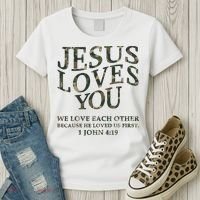 Camo Jesus Loves You White Christian God Son Brother Women's T-Shirt thumb 3