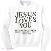 Camo Jesus Loves You White Christian God Son Brother Kids Sweatshirt thumb 0