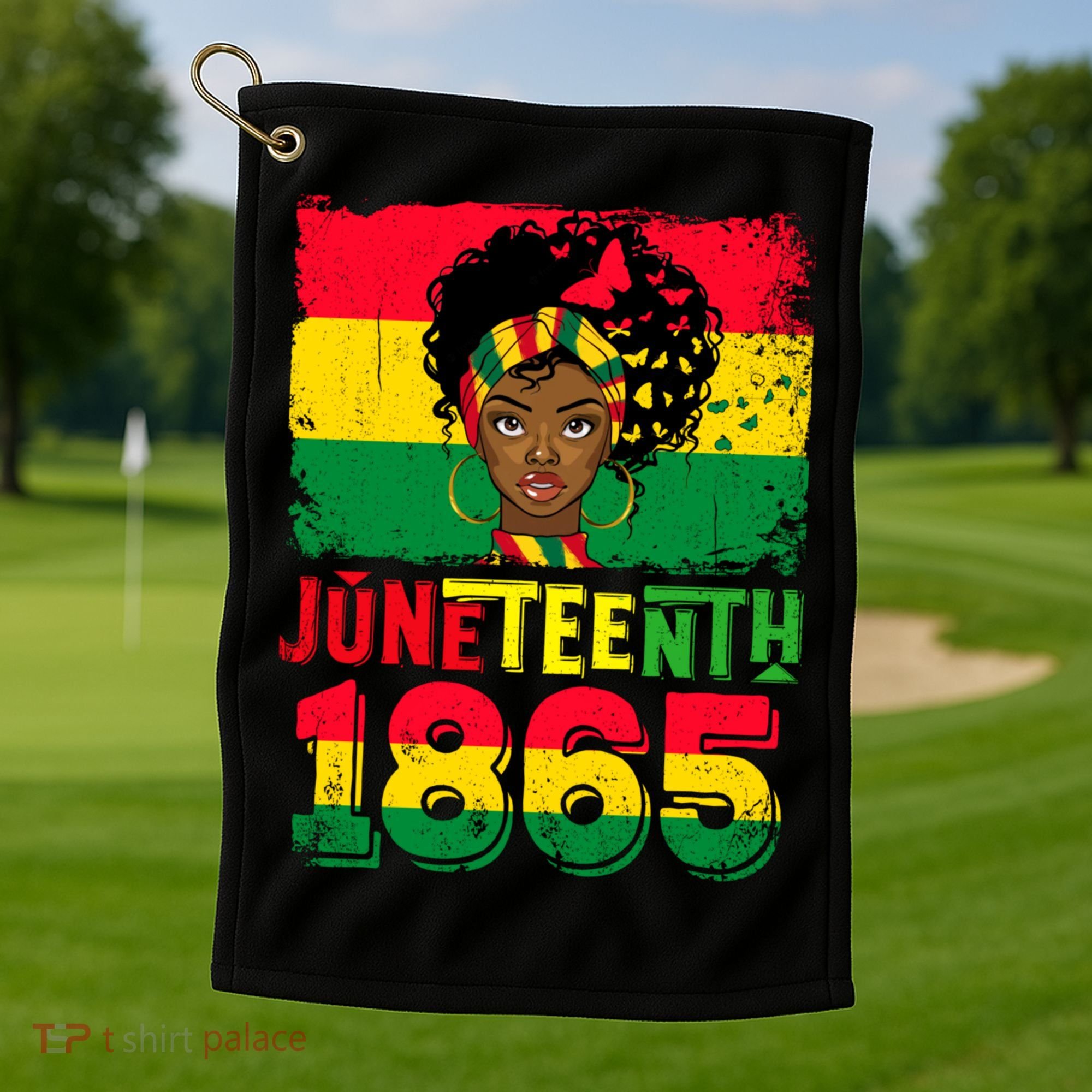 Celebrate Juneteenth Messy Bun Black Women 1865 Juneteenth Golf Towel