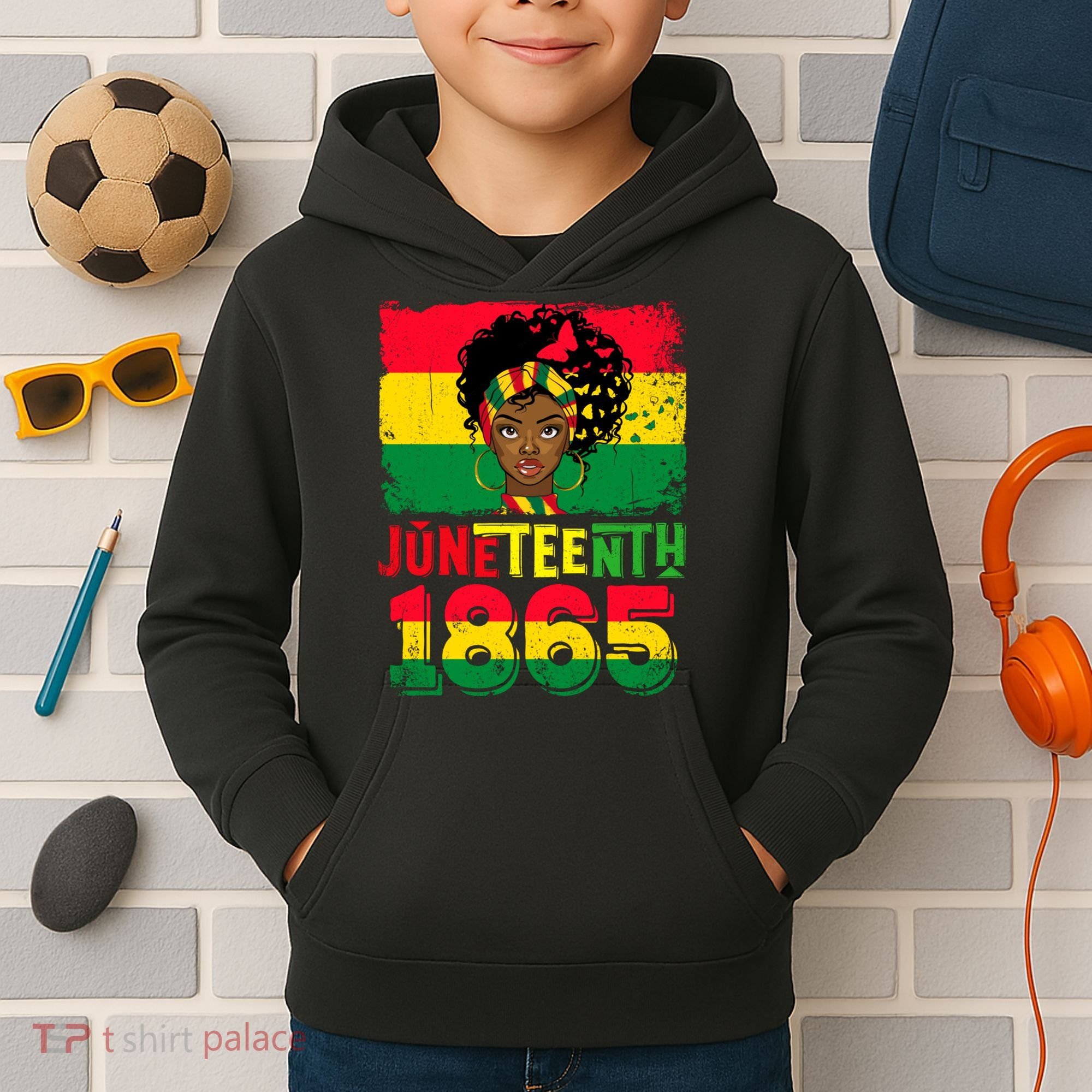 Celebrate Juneteenth Messy Bun Black Women 1865 Juneteenth Kids Hoodie