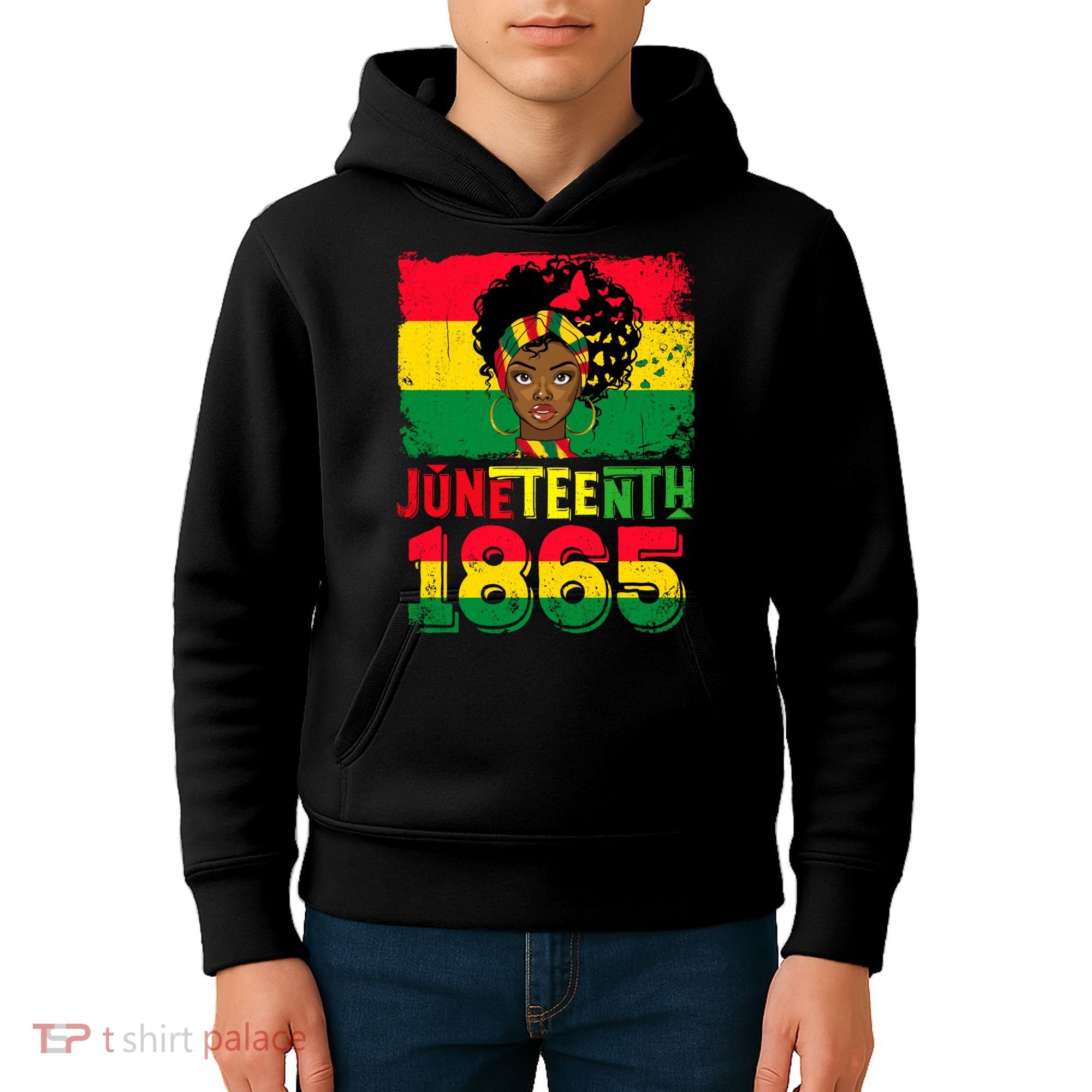 Celebrate Juneteenth Messy Bun Black Women 1865 Juneteenth Kids Hoodie