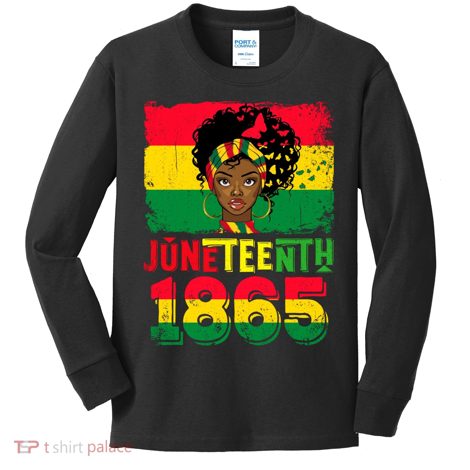 Celebrate Juneteenth Messy Bun Black Women 1865 Juneteenth Kids Long Sleeve Shirt