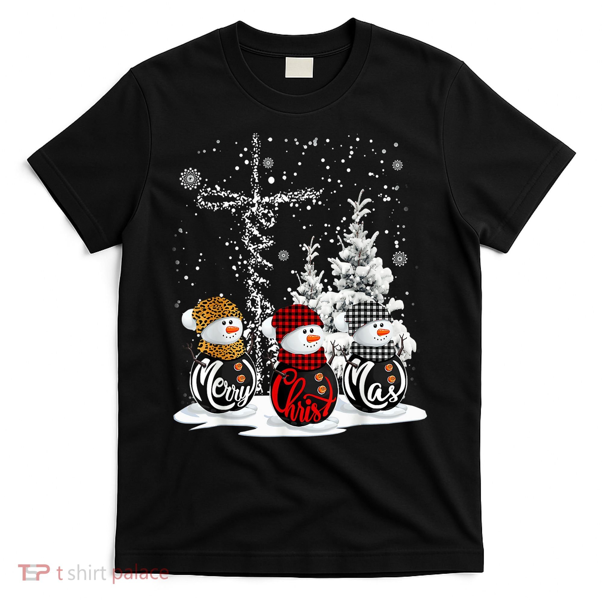 Cross Jesus Merry Christmas Snowman Funny Xmas For Christian T-Shirt