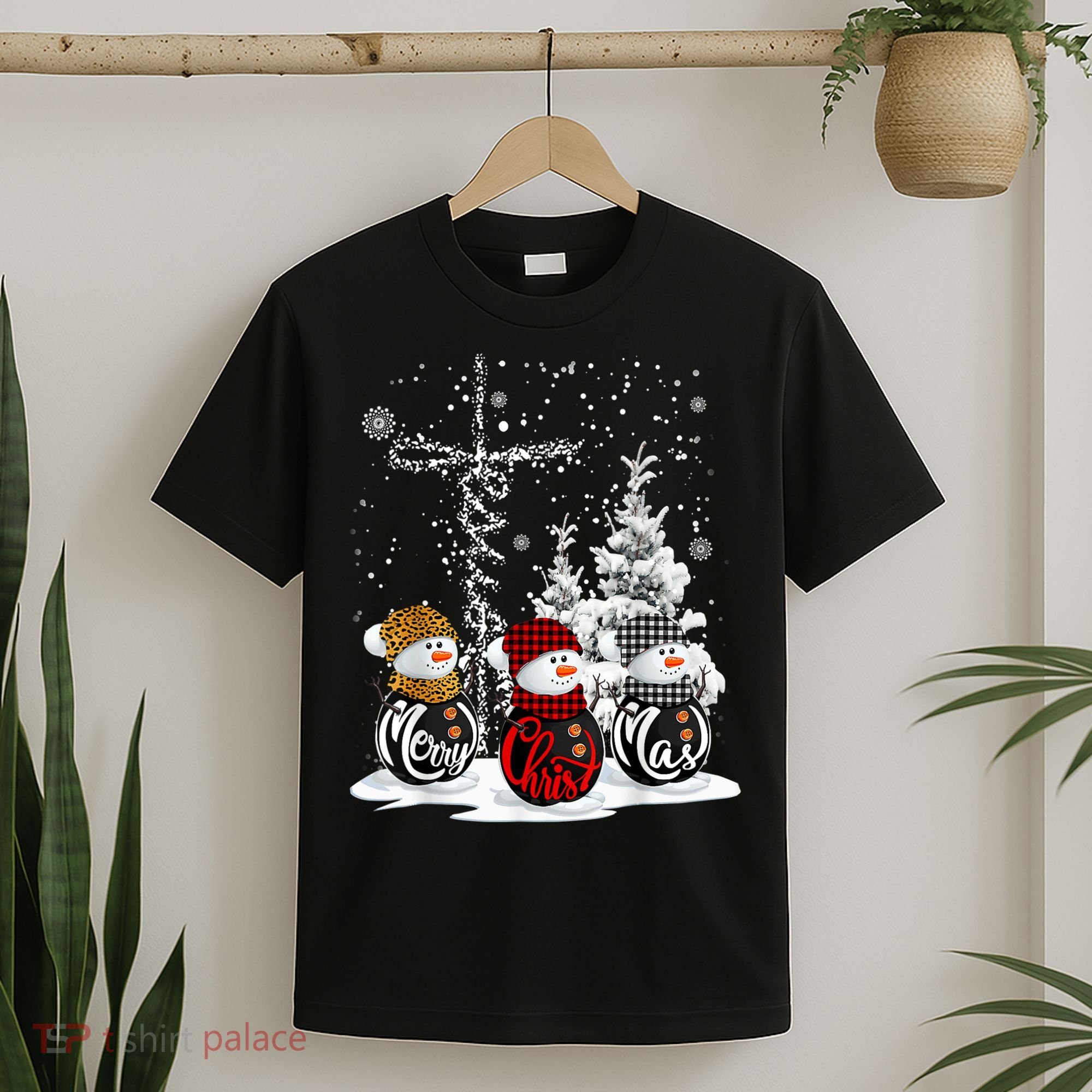 Cross Jesus Merry Christmas Snowman Funny Xmas For Christian T-Shirt