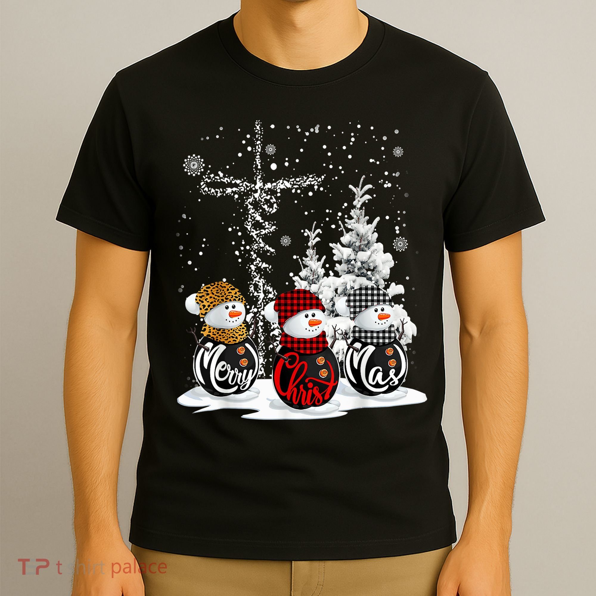 Cross Jesus Merry Christmas Snowman Funny Xmas For Christian T-Shirt