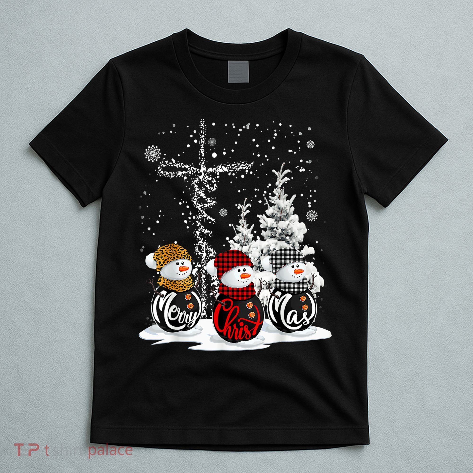 Cross Jesus Merry Christmas Snowman Funny Xmas For Christian T-Shirt