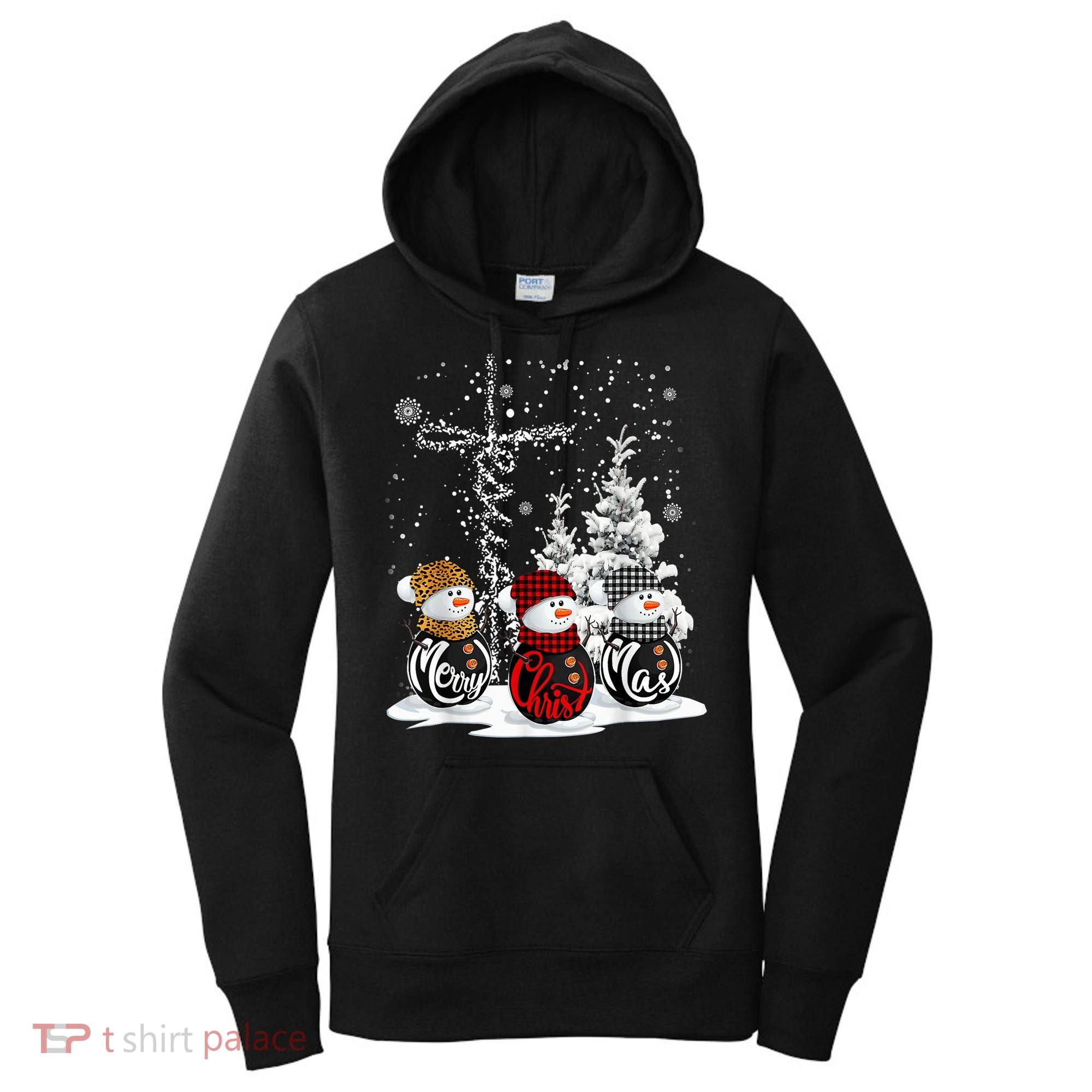 Cross Jesus Merry Christmas Snowman Funny Xmas For Christian Women's Hoodie
