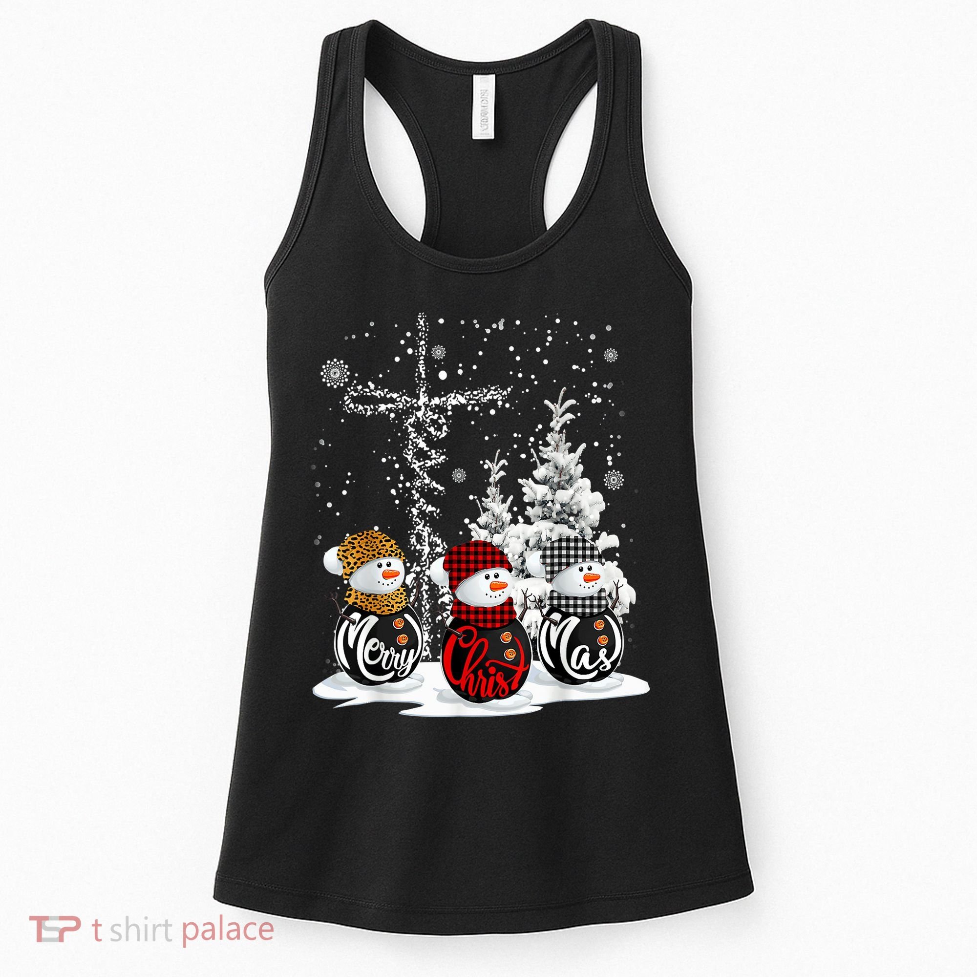 Cross Jesus Merry Christmas Snowman Funny Xmas For Christian Women's Tank Top