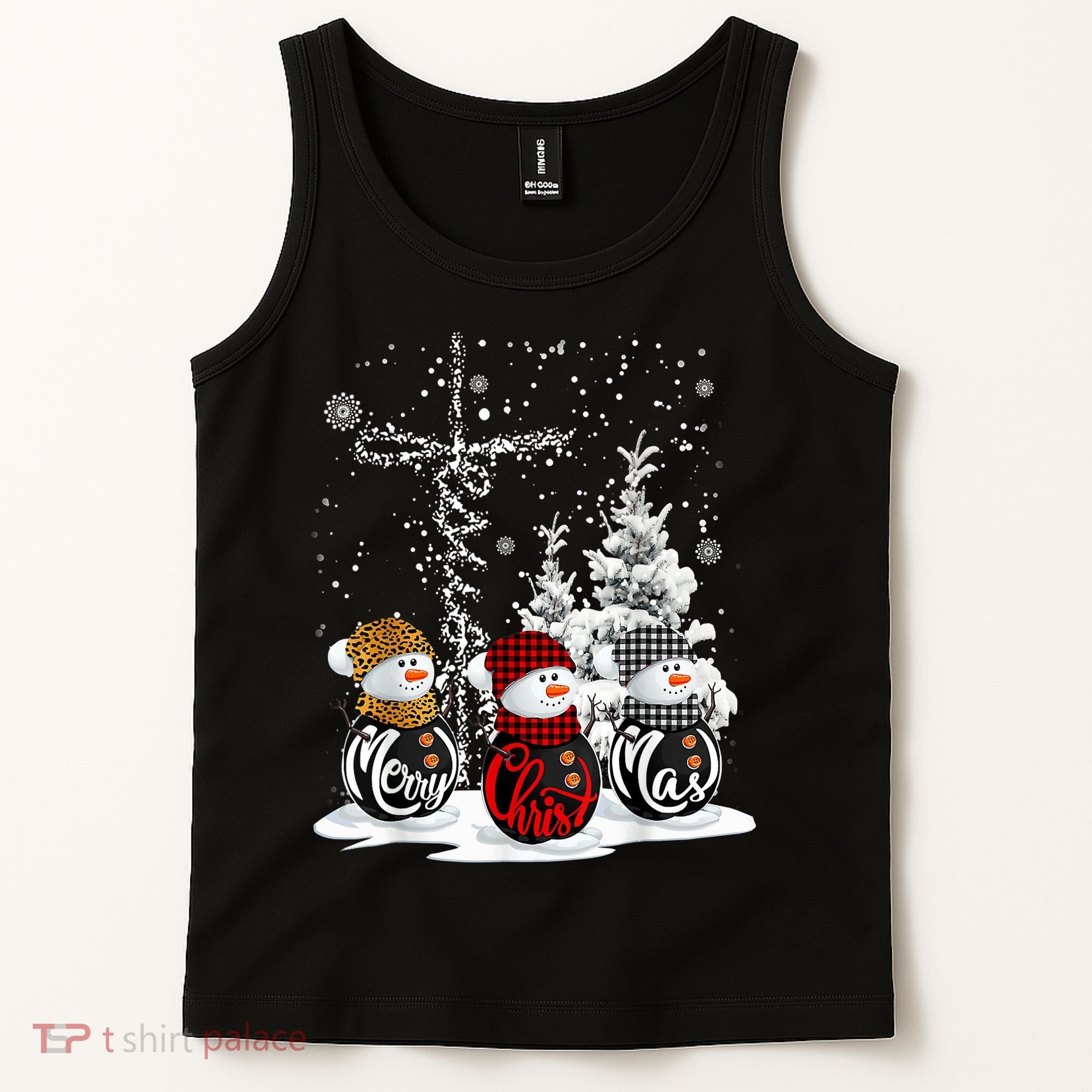 Cross Jesus Merry Christmas Snowman Funny Xmas For Christian Tank Top