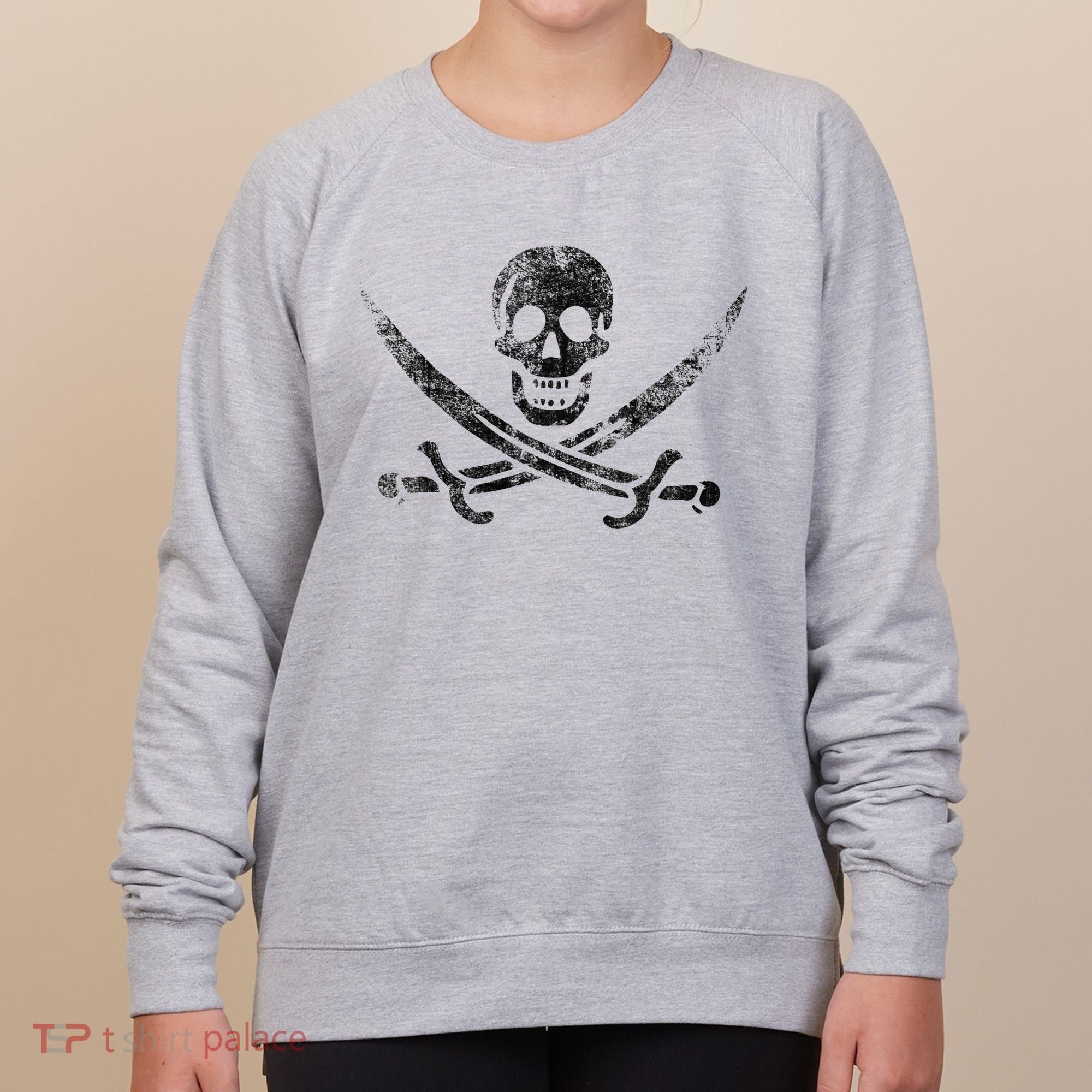 Calico Jack Pirate Flag Jolly Roger Distressed Graphic Women's Sweatshirt