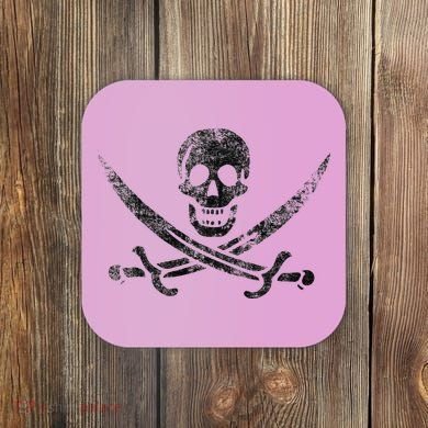 Calico Jack Pirate Flag Jolly Roger Distressed Graphic Coaster
