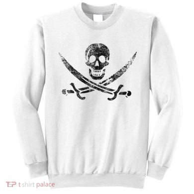 Calico Jack Pirate Flag Jolly Roger Distressed Graphic Sweatshirt