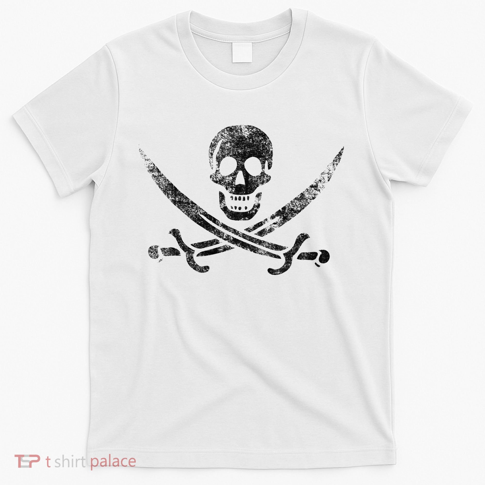 Calico Jack Pirate Flag Jolly Roger Distressed Graphic T-Shirt