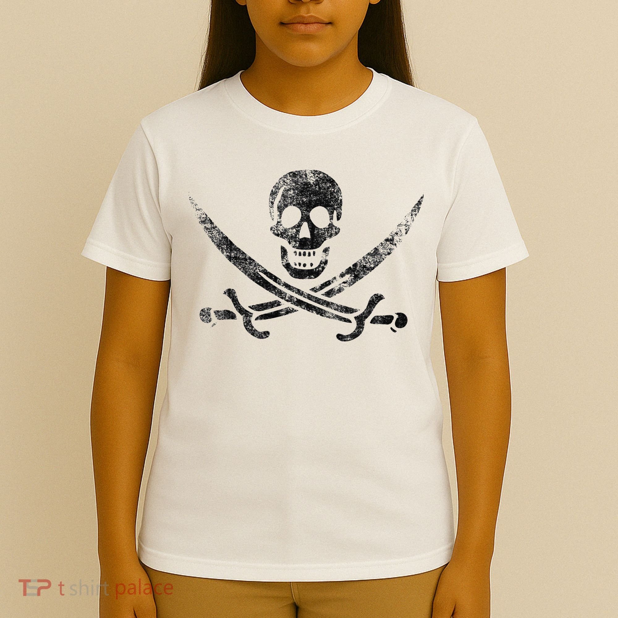 Calico Jack Pirate Flag Jolly Roger Distressed Graphic T-Shirt