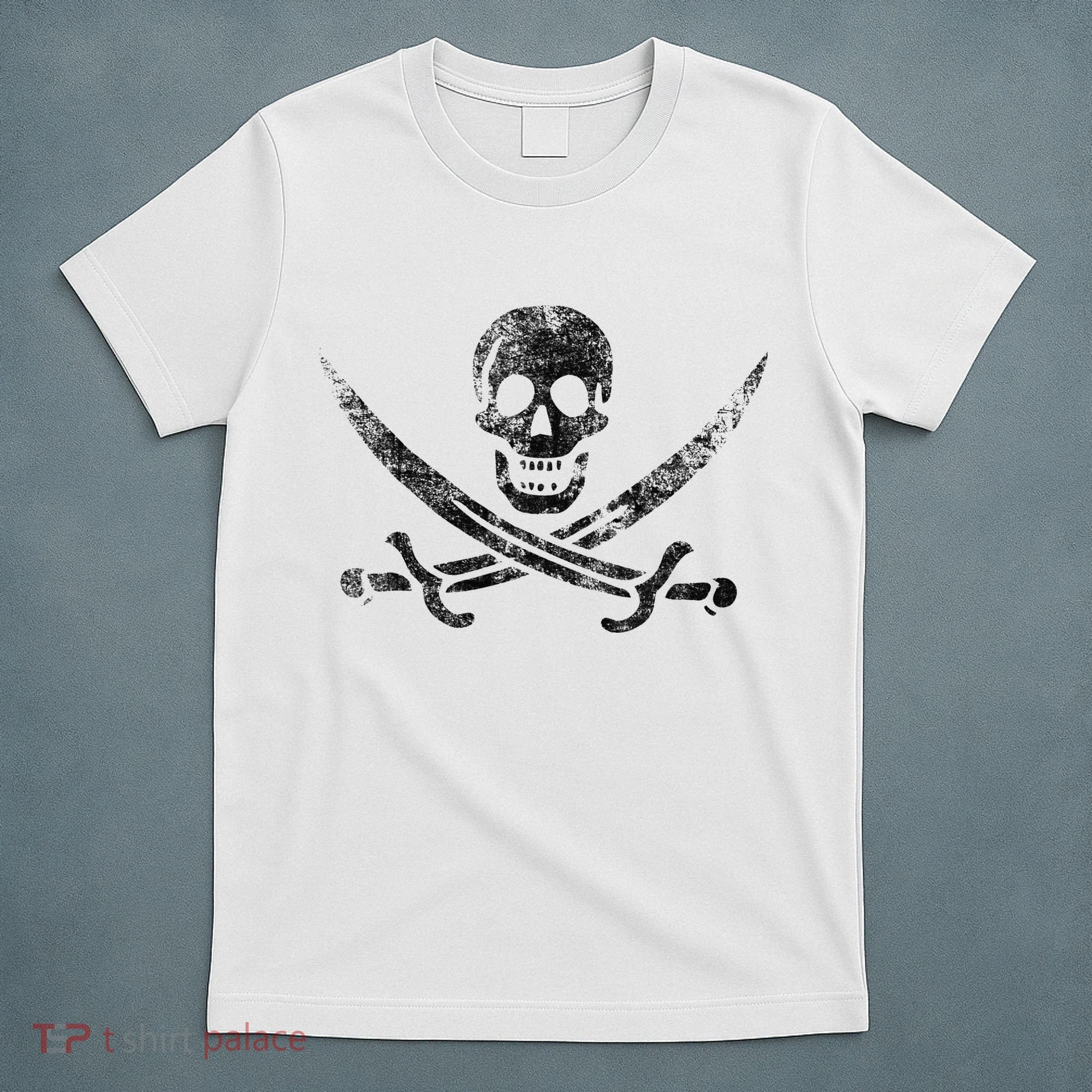 Calico Jack Pirate Flag Jolly Roger Distressed Graphic T-Shirt